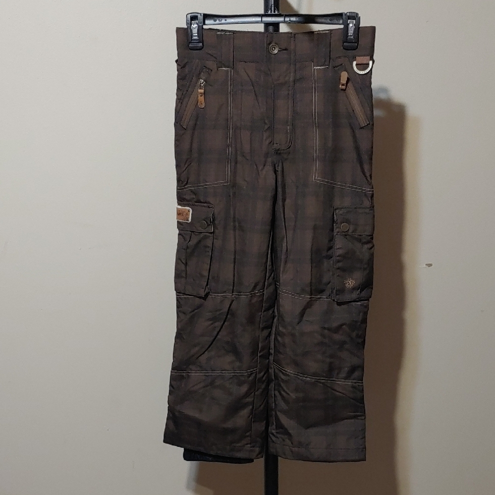 Allyance Youth Boys Cargo Snow Pants Dark Earth Plaid NWOT Size M